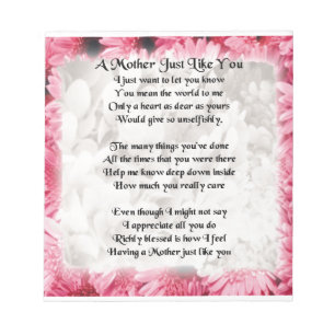 Bloc-note Poème Mère - Design Floral Rose