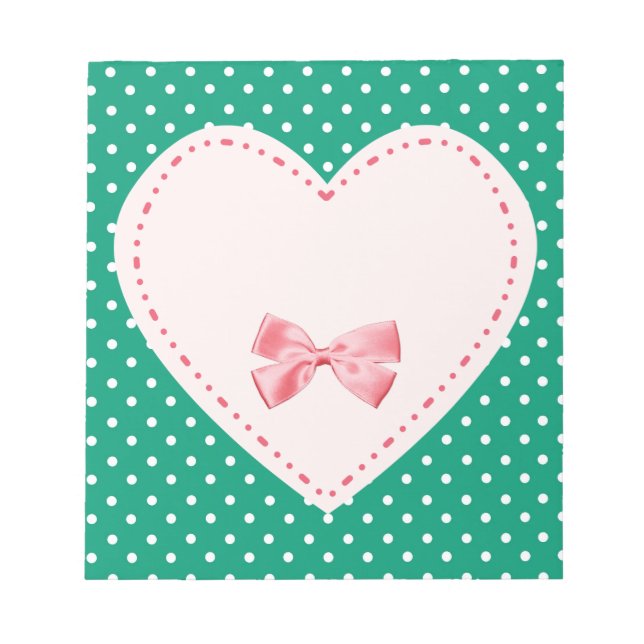 Bloc-note Pois vert émeraude avec coeur (Devant)
