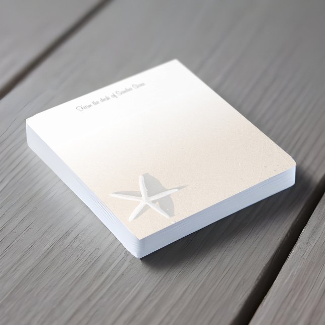 Bloc-note Poisson étoilé blanc sur sable de plage Tan Ocean  (White starfish in sand coastal post it note pad)