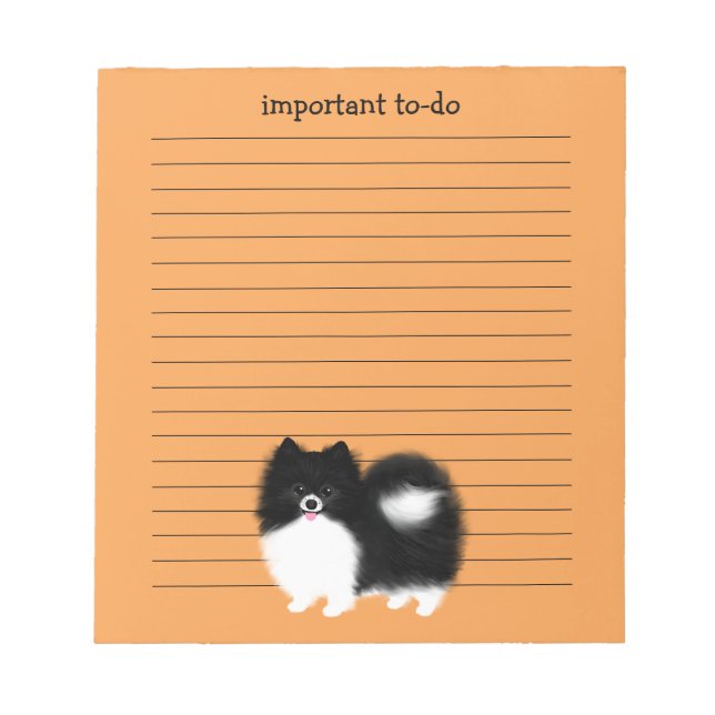 Bloc-note Poméranien noir et blanc avec texte personnalisé  (Devant)