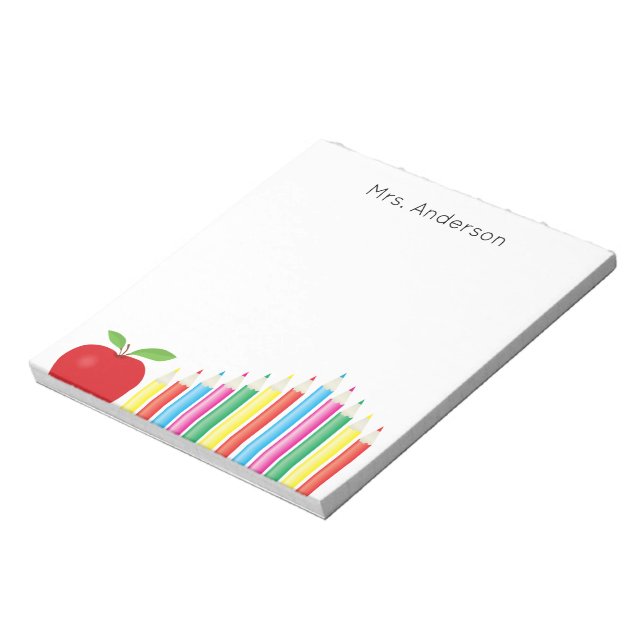 Bloc-note Pomme rouge et crayons de couleur Professeur (Tourné)