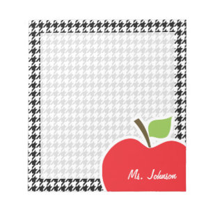 Bloc-note Pomme sur Houndstooth noir & blanc