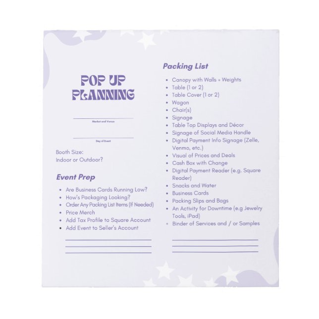 Bloc-note Pop Up Market Planning Pad (Devant)