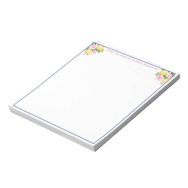Bloc-note Positano Lemon Rose Floral Personnalisé Avec Le No (Tourné)