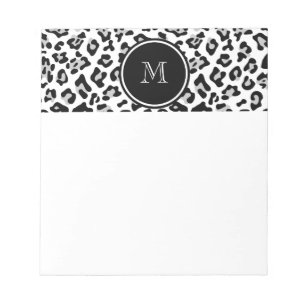 Bloc-note Poster de animal Léopard noir gris avec Monogramme