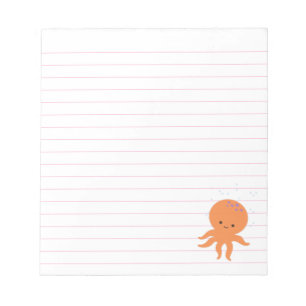 Bloc-note Poulpe de dessin animé mignon Lignes rose clair pe