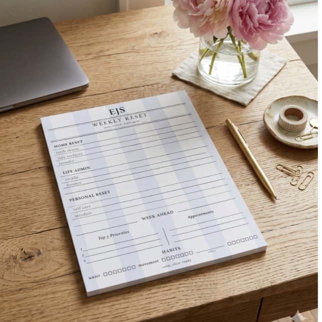 Bloc-note Preppy Monogram Weekly Reset Notepad | Planner (Créateur téléchargé)