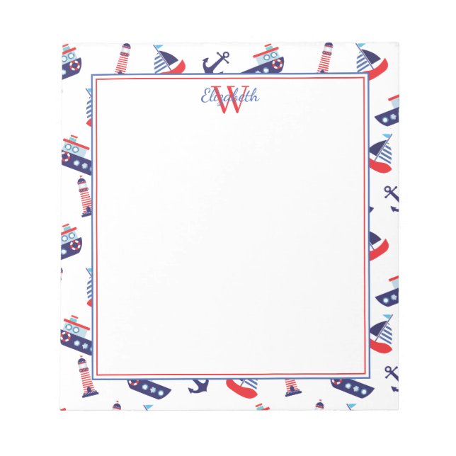 Bloc-note Preppy Nautical Sailboats Monogram (Devant)