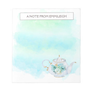 Bloc-note Pretty Tea Pot Mint Green Gold Flowpad Notepad