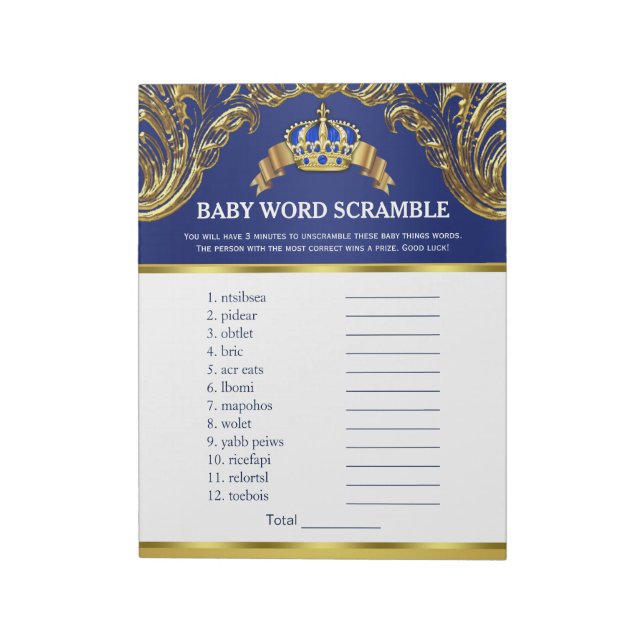 Bloc-note Prince Baby shower Word Scramble Games (Tourné)