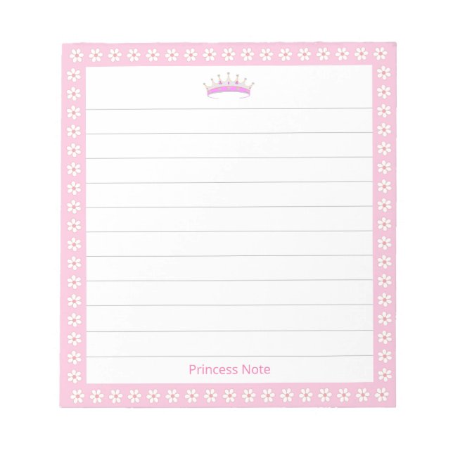 Bloc-note Princesse Tiara & Fleurs blanches sur Lined (Devant)