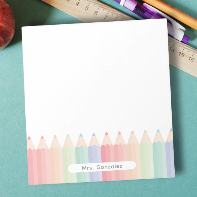 Bloc-note Professeur de cuisine personnalisé Rainbow (Teacher notepad personalized with name, with pastel color pencils, useful and thoughtful gift.)