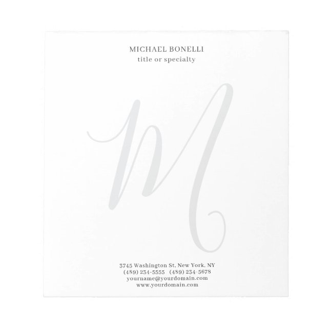 Bloc-note Professional Plain Modern Minimalist Monogrammed (Devant)