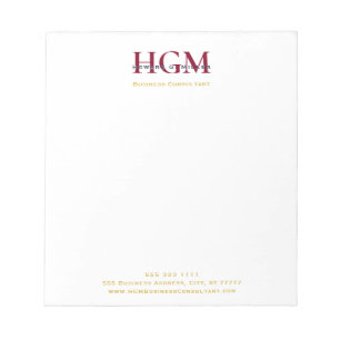 Bloc-note Professionnel 3 lettres Monogram Bourgogne Marine