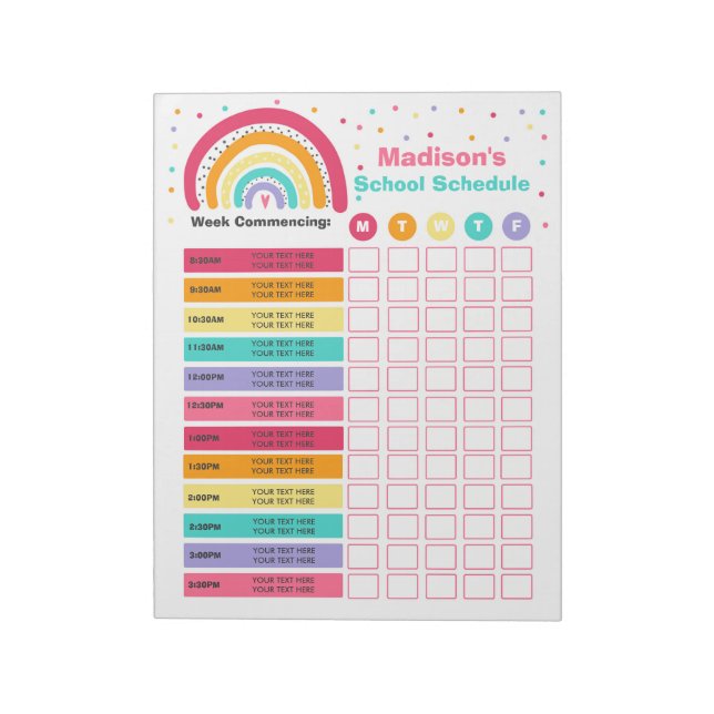 Bloc-note Programme personnalisé d'école à domicile Rainbow  (Tourné)