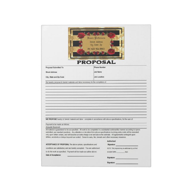 Bloc-note Proposition de Roses Black Gold Gem (Tourné)