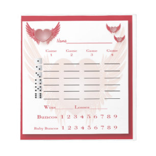 Bloc-note protection de score de bunco - coeur avec des