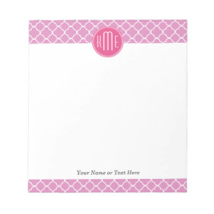Bloc-note Quatrefoil rose rose avec monogramme personnalisé