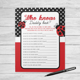 Bloc-note Qui Connaît Daddy Best Ladybug Baby shower Game Pa