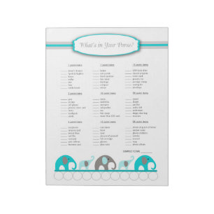 Bloc-note Qu'y a-t-il dans votre sac Eléphant Baby shower Je