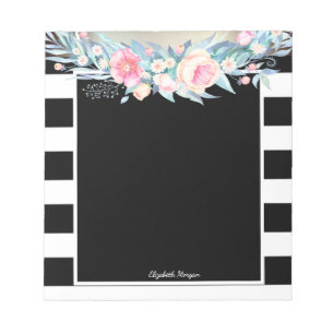 Bloc-note Rayures Élégantes et Élégantes, Fleurs - Personnal