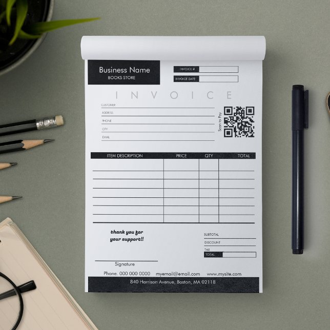 Bloc-note Réception de vente de facture minimale Petite entr (Minimalist Invoice Sales Receipt Small Business Notepad)