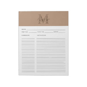 Bloc-note Recette de monogramme en doré métallisé Taupe Scri