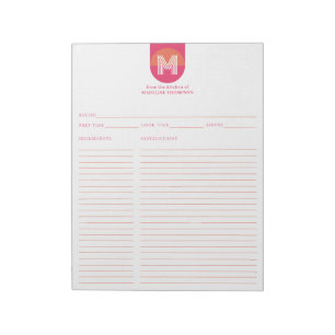 Bloc-note Recette de monogramme géométrique rose orange rétr