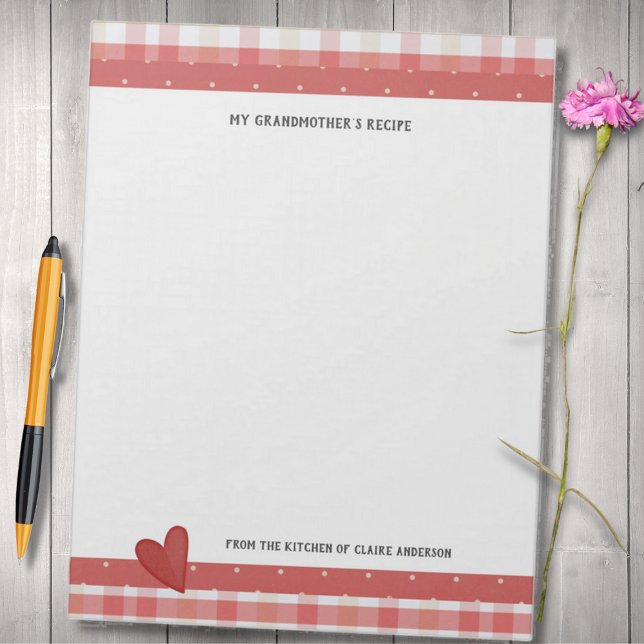Bloc-note Recettes de ma grand-mère Retro Plaid Grand Bloc-n (Créateur téléchargé)