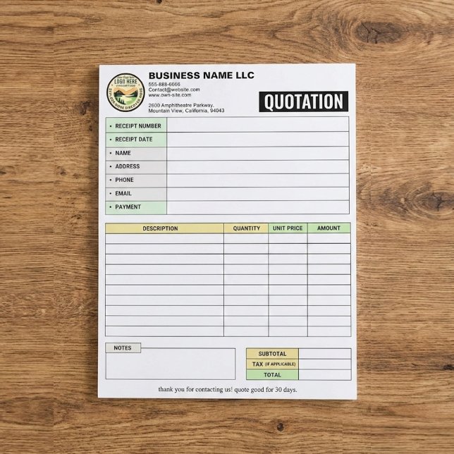 Bloc-note Reçu de facture / commande de vente | Devis d'entr (Payment Receipt invoice book quote template for clients)
