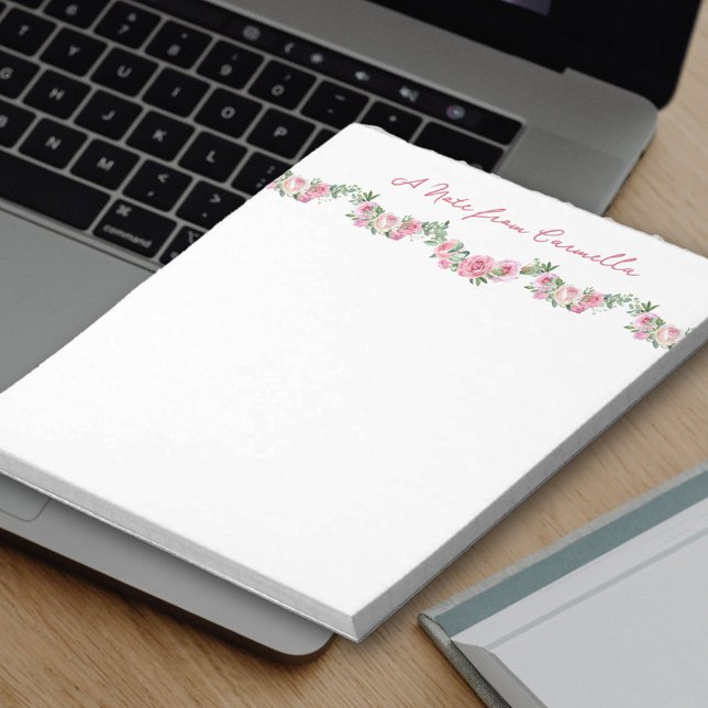 Bloc-note Regency Floral Rose Garland Personnalisé (Personalized notepad with regency inspired floral rose garland)