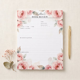 Bloc-note Registre de critique de livre floral aquarelle ros