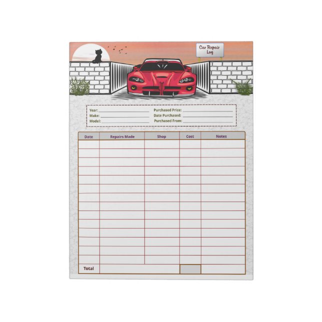 Bloc-note Registre de Réparation de Voiture (Tourné)