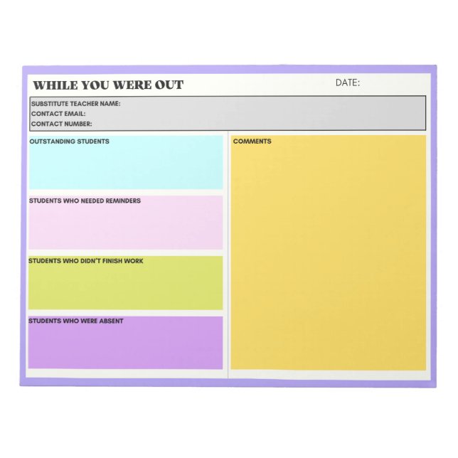 Bloc-note Remplacer l'enseignant pendant que vous étiez en d (Devant)