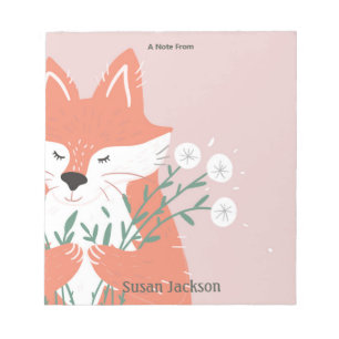 Bloc-note Renard mignon personnalisé avec fleurs