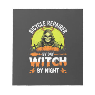 Bloc-note Réparateur de vélos d'Halloween de jour Sorcière d