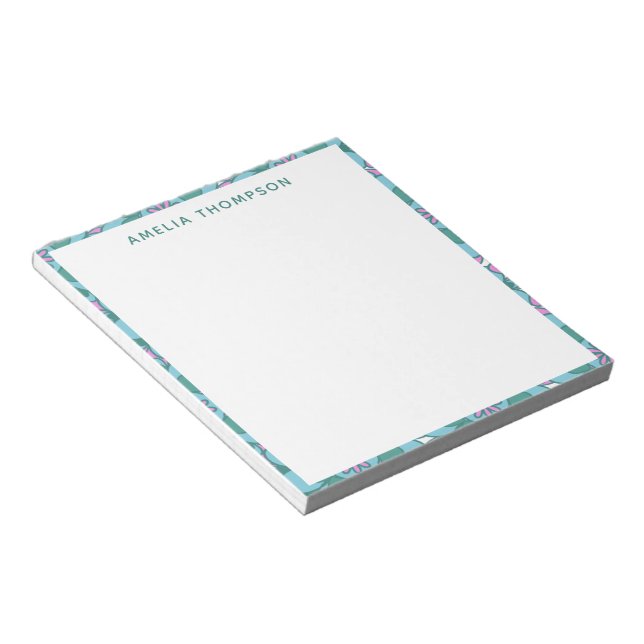 Bloc-note Retro Boho Turquoise Floral Motif Motif Personnali (Incliné)
