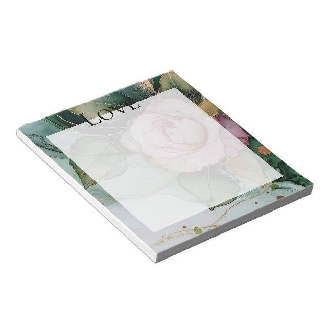Bloc-note Romantique Rose Blanc Rose Or Floral Amour (Incliné)