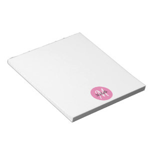 Bloc-note Rose & Blanc Simple Monogramme Classique tendance