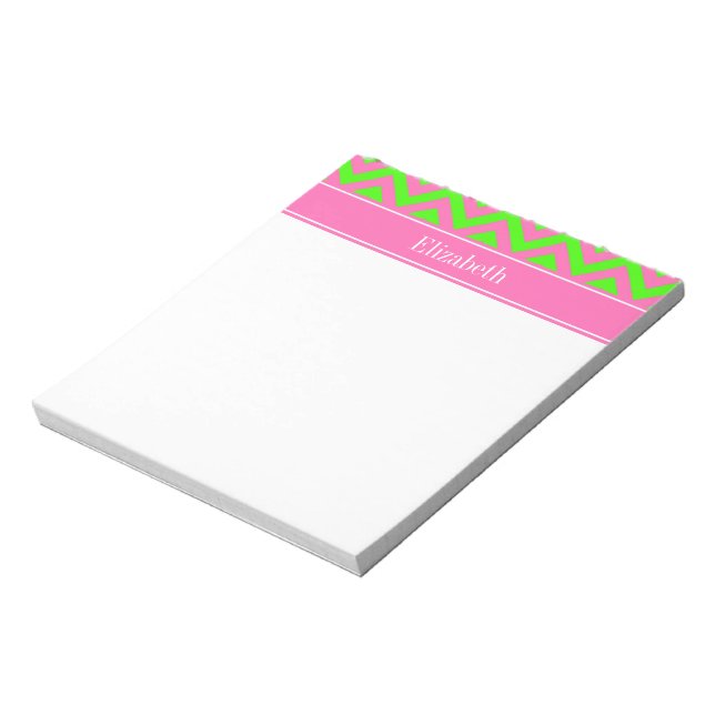 Bloc-note Rose Chaud #2 Vert Citron LG Chevron Monogramme No (Tourné)