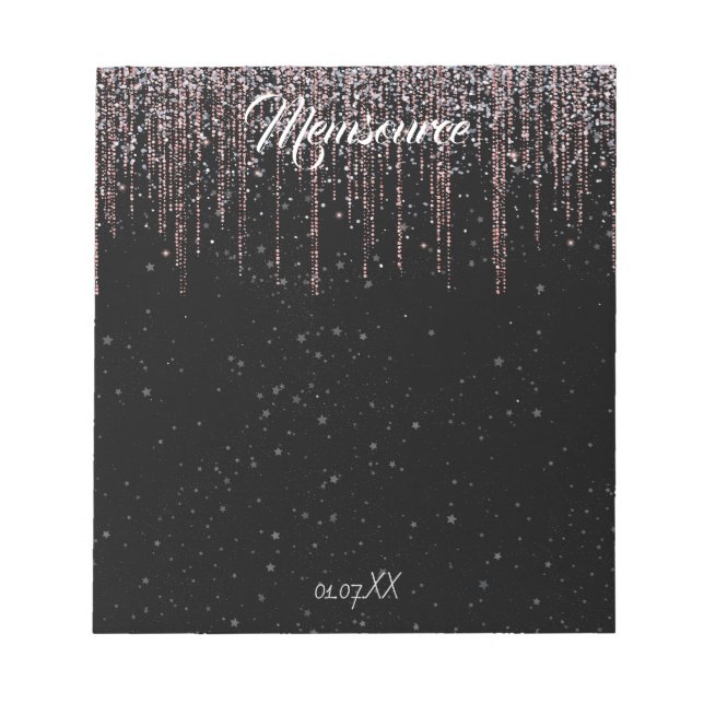 Bloc-note Rose d'argent personnalisé de luxe Gold Chic Noir (Devant)