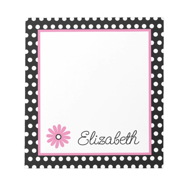 Bloc-note Rose et noir avec Pois blancs Personnalisé (Devant)