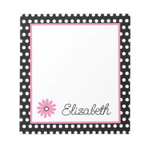 Bloc-note Rose et noir avec pois blancs personnalisés