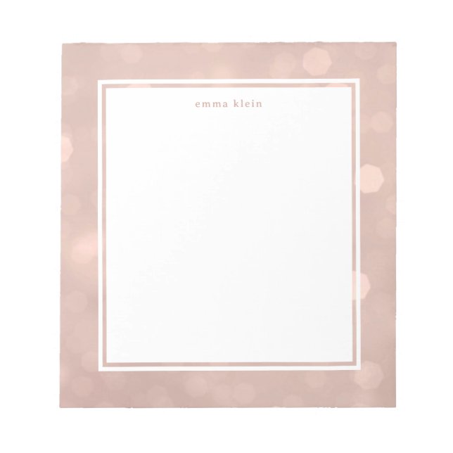 Bloc-note Rose féminin Gold Blush Pink Bokeh Nom (Devant)
