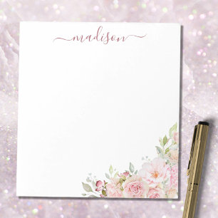 Bloc-note Rose Fleur de Rosier à l'aquarelle Rose Pâle Éléga