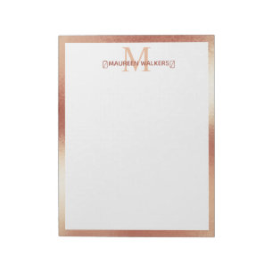 Bloc-note Rose Gold Personnalisé Nom Monogramme Personnalisé