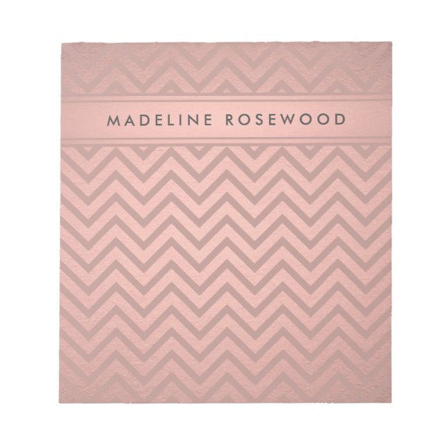 Bloc-note Rose moderne or Chevron Motif Monogramme (Devant)