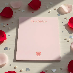 Bloc-note Rose Pêche Rétro Cœur Saint-Valentin Nom Personnal