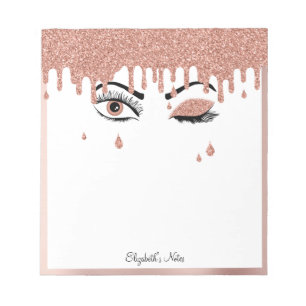 Bloc-note Rose Pink Gold Eyelashes Dripping Glitter