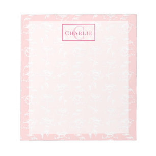 Bloc-note Rose Poussiéreuse Fleur Blanche, Monogramme Person